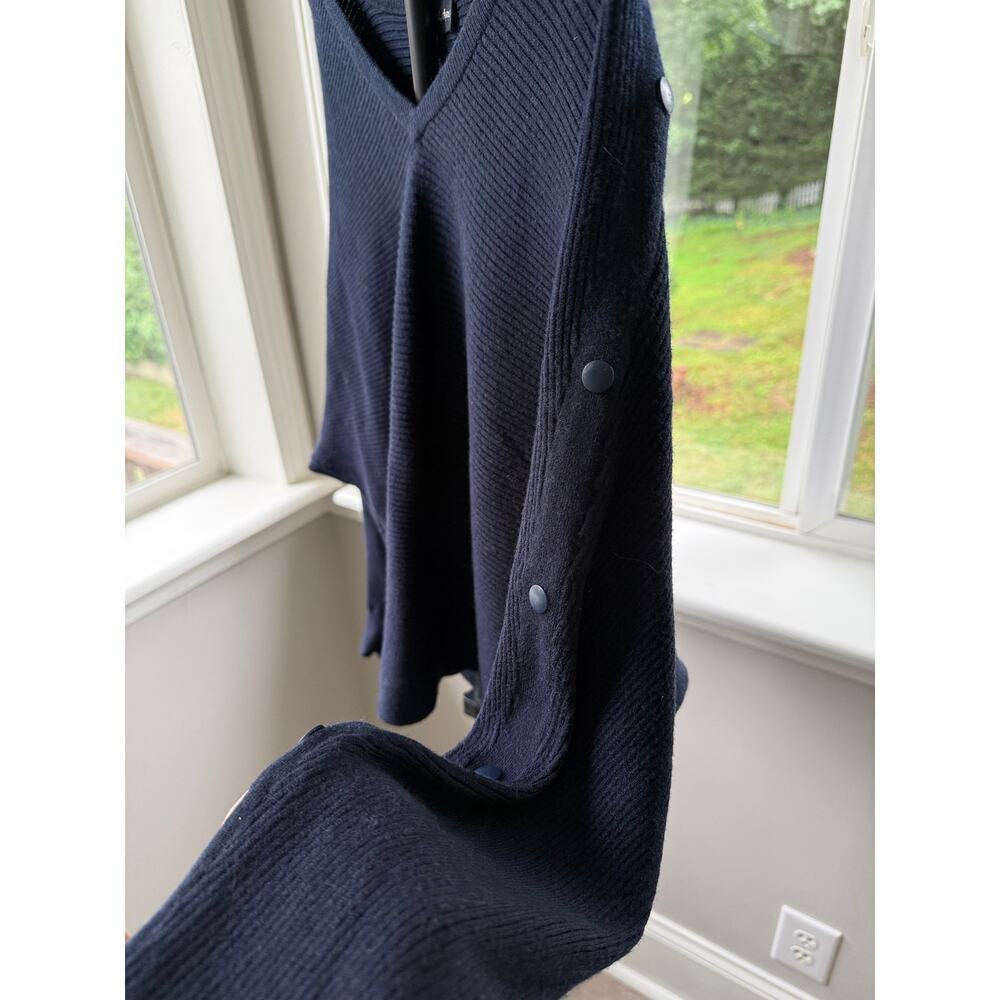 Navy Rib Knit V Neck Sweater Snap Button Sleeve Catherine Malandrino Small - Picture 5 of 6